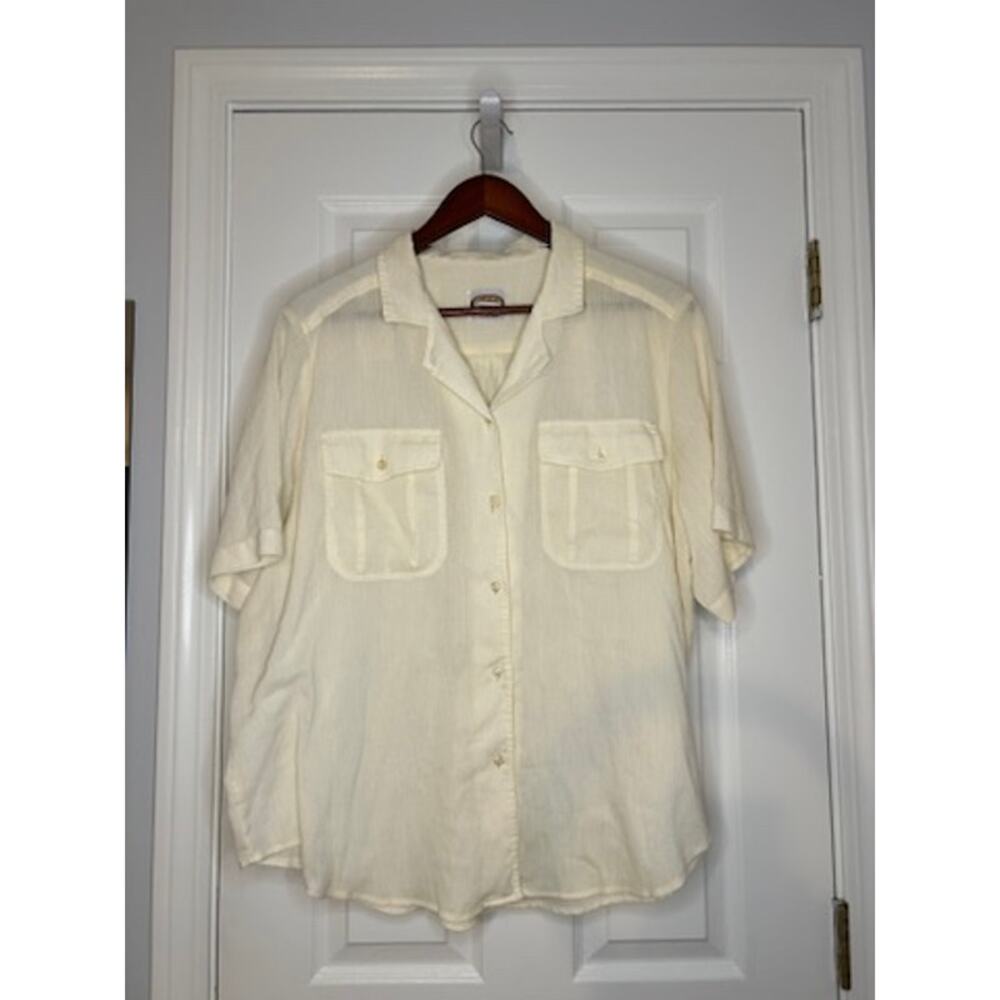 Picket and Post Womens 20W Cream Button Up Shirt Plus Size Lightweight Blouse